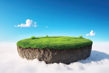 3d rendering of a circular grass podium, soil cross section, product display model