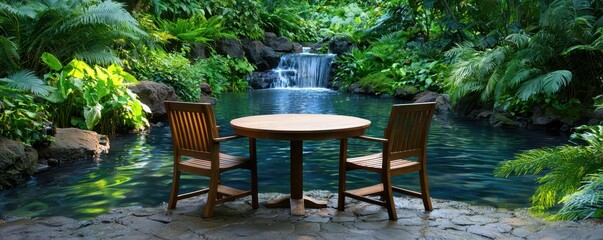 Tranquil outdoor dining experience lush garden photography scenic view nature's serenity