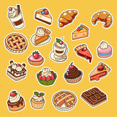 Cute Food Stickers, Dessert Vector, Kawaii Sweets, Donut, Cupcake, Ice Cream, Candy, Sticker Sheet, Clipart, Illustration