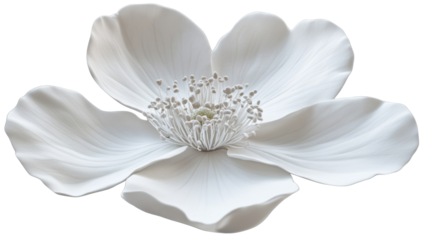White flower blooming with transparent background showing petals and stamen