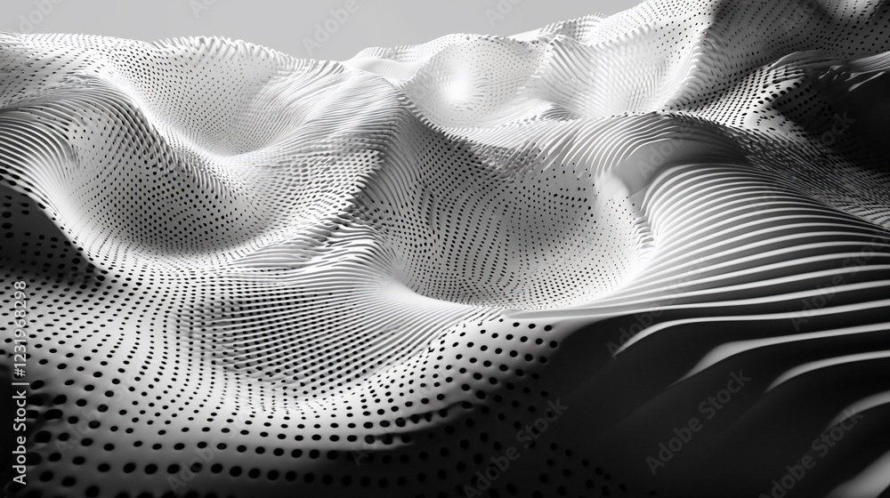 Poster Abstract grayscale 3D rendering of flowing, textured waves.