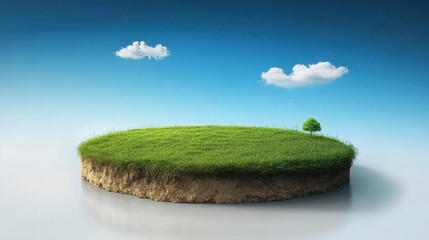 3d rendering of a circular grass podium, soil cross section, product display model