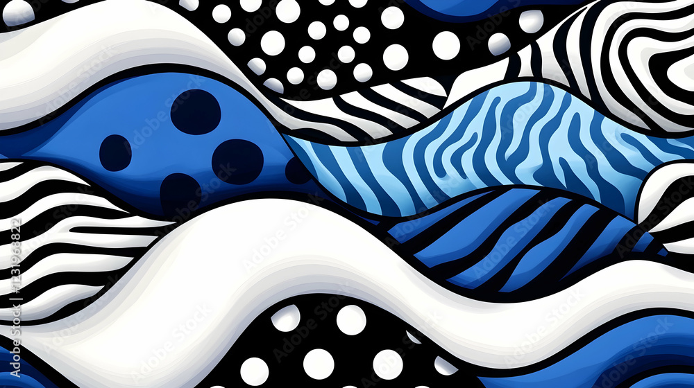 Poster abstract blue and white wave pattern design, seamless texture for textile or website background