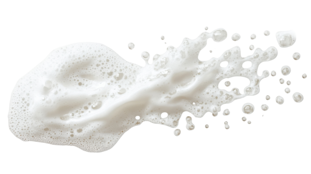 White foam splashing and pouring with transparent background