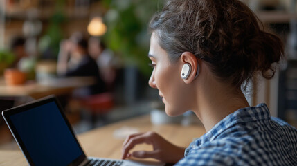 Inclusive IT Specialist with Hearing Aid Working in a Modern Coworking Space
