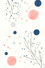 Fototapeta premium Abstract floral design, pastel circles, branches, white background; ideal for phone wallpaper or greeting card