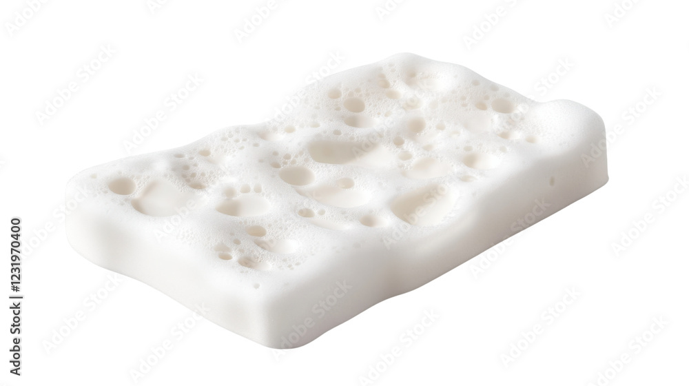 Poster white soap bar with bubbles floating on transparent background