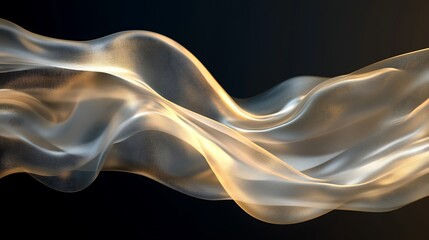 Golden fabric wave, dark background, abstract design, website banner