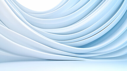 Obraz premium Abstract light blue flowing curves, white background, 3D render, design element