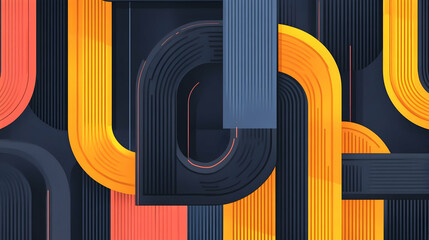 Obraz premium Abstract orange and blue curved lines background, geometric pattern design, ideal for website or presentation