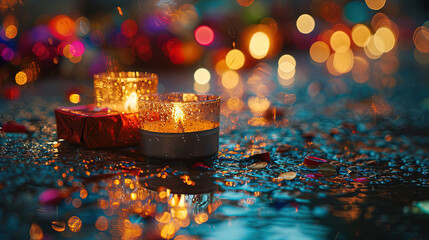 Christmas, candles, presents, rainbow colors