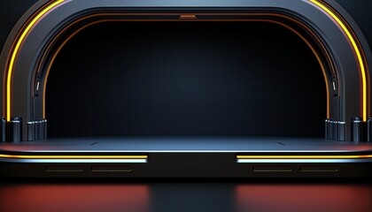 Obraz premium Futuristic Dark Archway Stage Design With Orange Lighting
