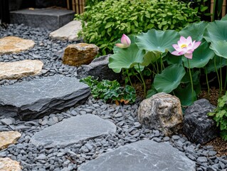 Obraz premium Stone path with pink flower