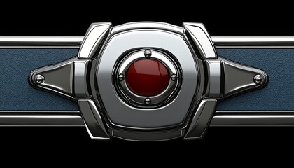 Chrome Panel with Red Jewel and Blue Leather Accents