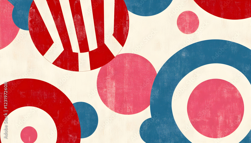 Poster abstract red, blue, and white circle pattern background design for website or print