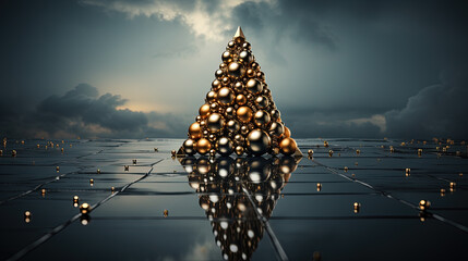 christmass tree made out of steal, minimalist, copy space