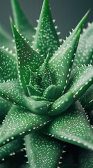 Fototapeta premium Aloe vera plant with thick, spiky leaves isolated on transparent background. Fleshy, serrated leaves extend outward in radial pattern, rich green with translucent edges.