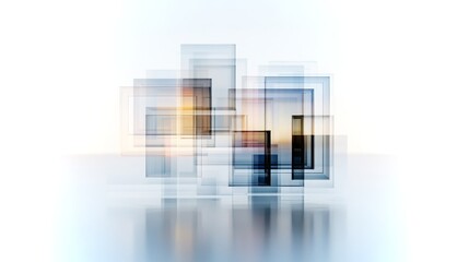 Abstract composition showcasing layered glass frames with a serene backdrop in bright tones