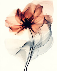 Fototapeta premium Abstract smoky red flower, delicate stem, white background, artistic design, home decor