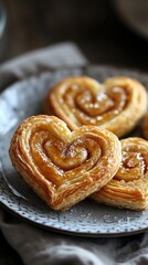 Fototapeta premium Classic French palmier pastries with rich golden tones and airy texture isolated. Elegant heart shape is well-defined, with light, golden-brown crisp on outside.