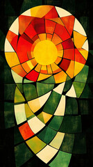 Obraz premium Abstract sunset art, stylized sun and landscape, dark background, design element