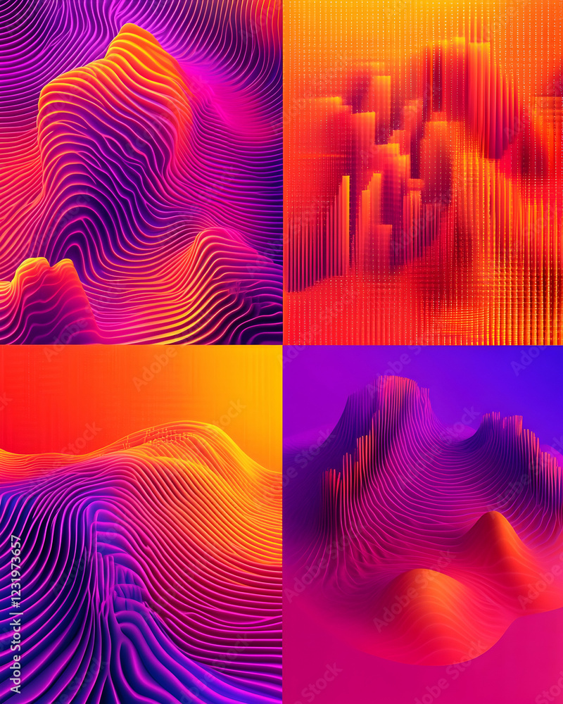 Aufkleber abstract vibrant landscape; dynamic energy; digital art; background for tech; website design