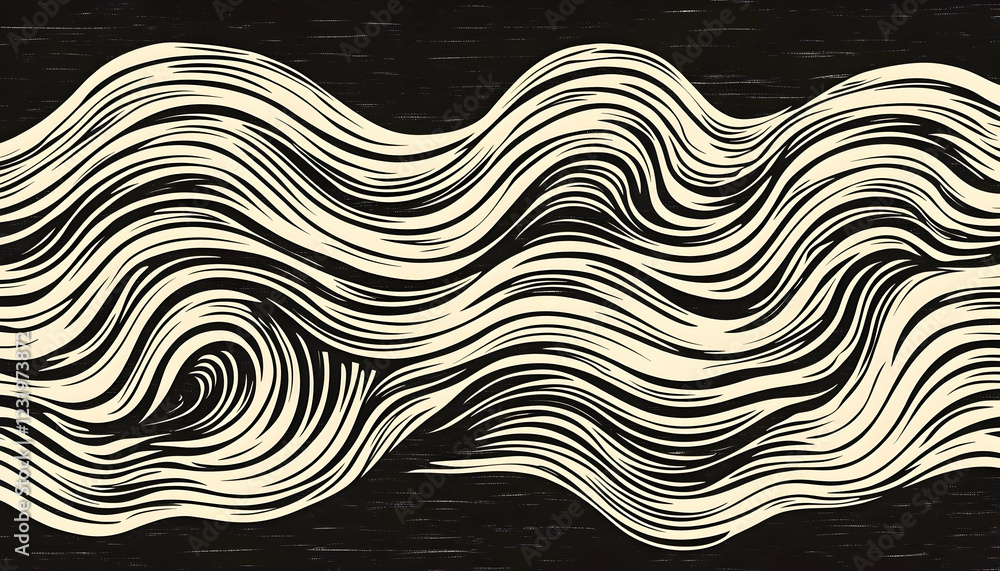 Poster abstract wavy lines pattern; black and beige; background texture; design element for websites, print