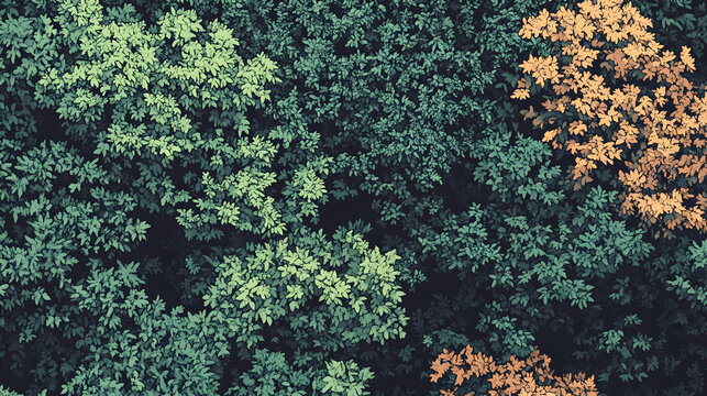 Aerial view of diverse autumn forest canopy.  Background shows dense foliage. Useful for nature documentaries or environmental reports