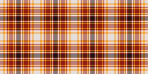 Decoration check fabric pattern, tee seamless tartan textile. Old texture vector background plaid in red and orange colors.