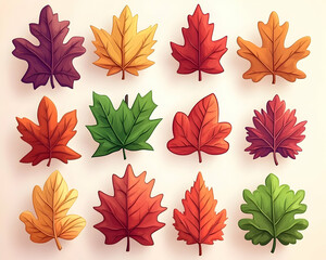Fototapeta premium Autumn leaves collection, various colors, design element, fall season