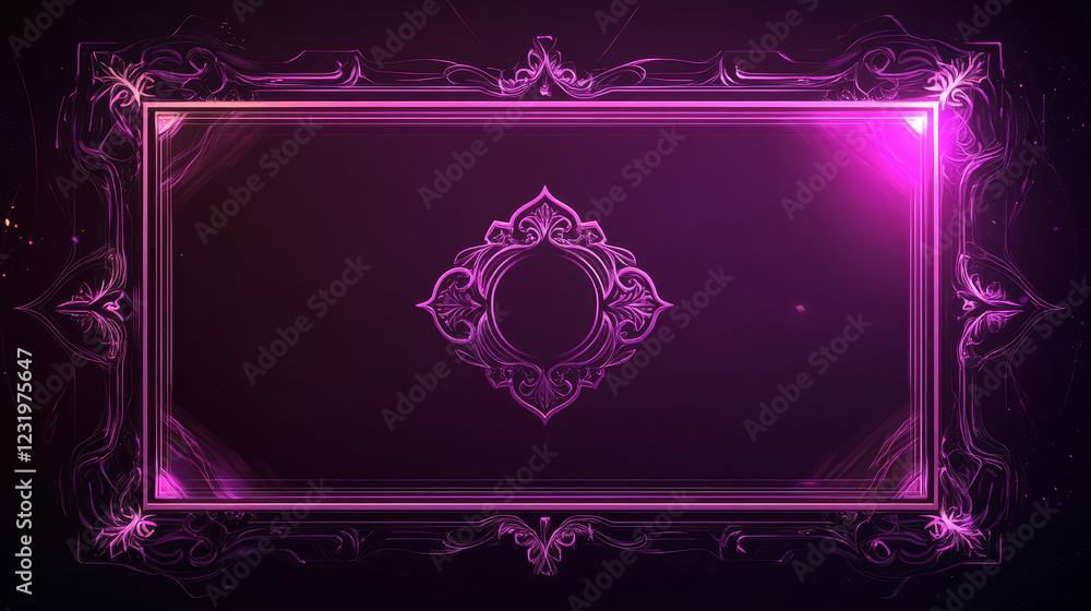 Poster deco frame for ui game. medieval fantasy button for luxury interface. magic islamic neon rectangle b