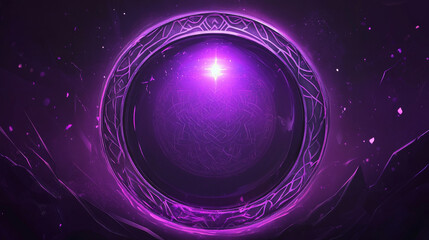 Obraz premium Deco frame for ui game. Medieval fantasy button for luxury interface. Magic islamic neon rectangle box with ancient ornament. Led sign bar with gradient texture. Premium purple banner for rpg