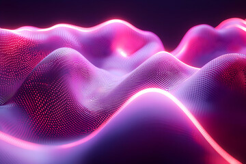 Abstract pink waves, digital art, dark background, tech concept