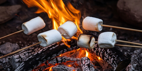Marshmallows roasting over fire
