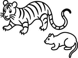 A Tiger and Mouse coloring page useful as coloring book for kids illustration
