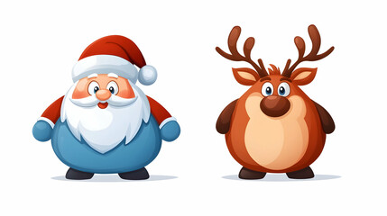 Cartoon Santa and reindeer Christmas characters; festive winter background; greeting card design