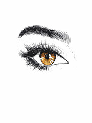 Fototapeta premium Close-up of a woman's hazel eye, detailed sketch, white background, for beauty or fashion