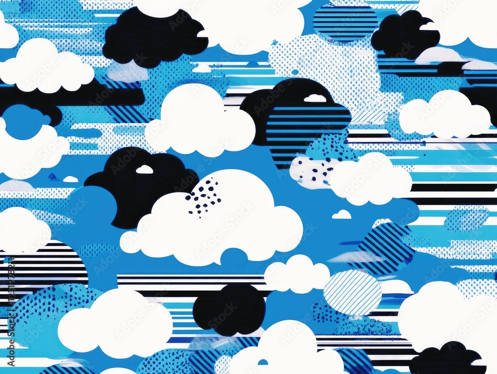 Poster abstract cloud patterns: a mesmerizing abstract pattern of layered clouds in vibrant blue, white, an