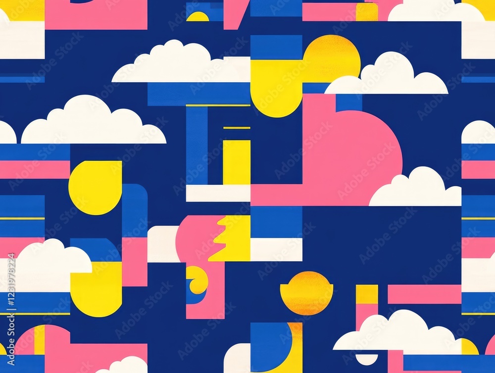 Poster abstract geometric sky: a dynamic and vibrant seamless pattern featuring bold geometric shapes in sh