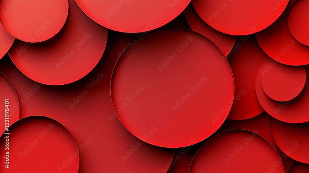 Poster lots of layers of circular red paper cutout. realistic 3d vector background with circle cut cardboar