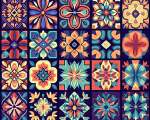 Colorful floral tile pattern design;  seamless background for textile, wallpaper, or website