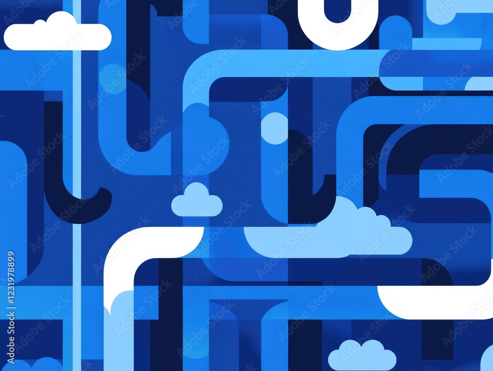 Poster abstract blue pipes and clouds: a vibrant and dynamic abstract artwork featuring an intricate networ