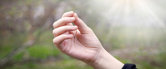 Hand holding a small mustard seed