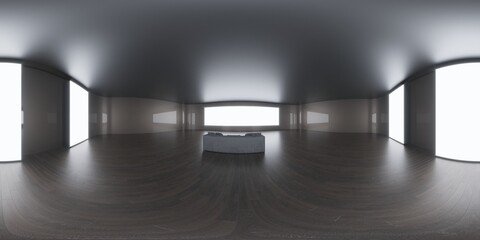3d illustration spherical 360  vr degrees, a seamless panorama of the room and interior design (3D rendering)