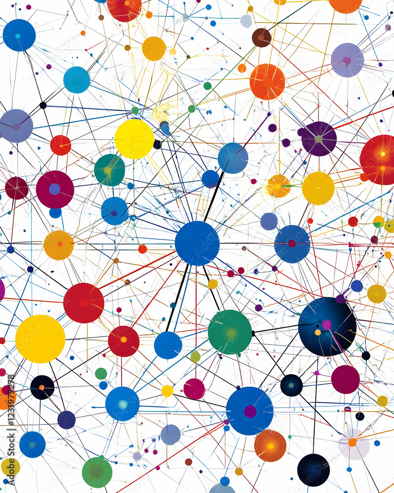 Poster colorful network connection nodes; abstract background; global communication concept; website banner