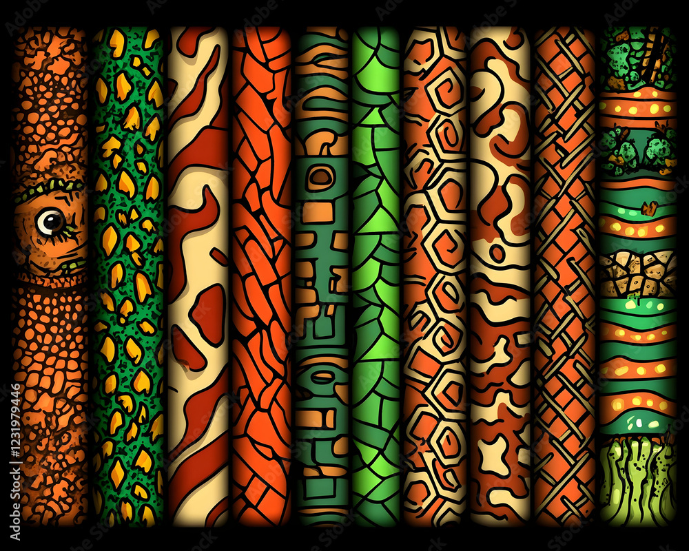 Poster colorful reptile skin texture patterns; background design; digital art; website, fabric print