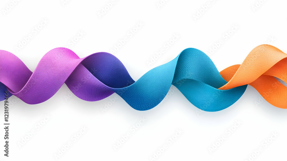 Poster colorful ribbons swirl on white background; design element for website header