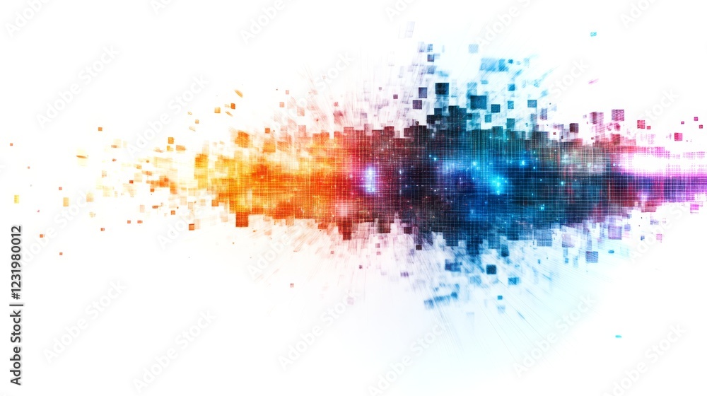 Poster digital abstract art showcasing colorful pixelation effects for modern design projects