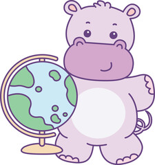Cute hippo vector icon. Funny baby hippo animal series stock illustration. life of fluffy hippo designs.