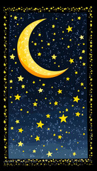 Naklejka premium Crescent moon and stars night sky, magical background for mobile, web, or print design
